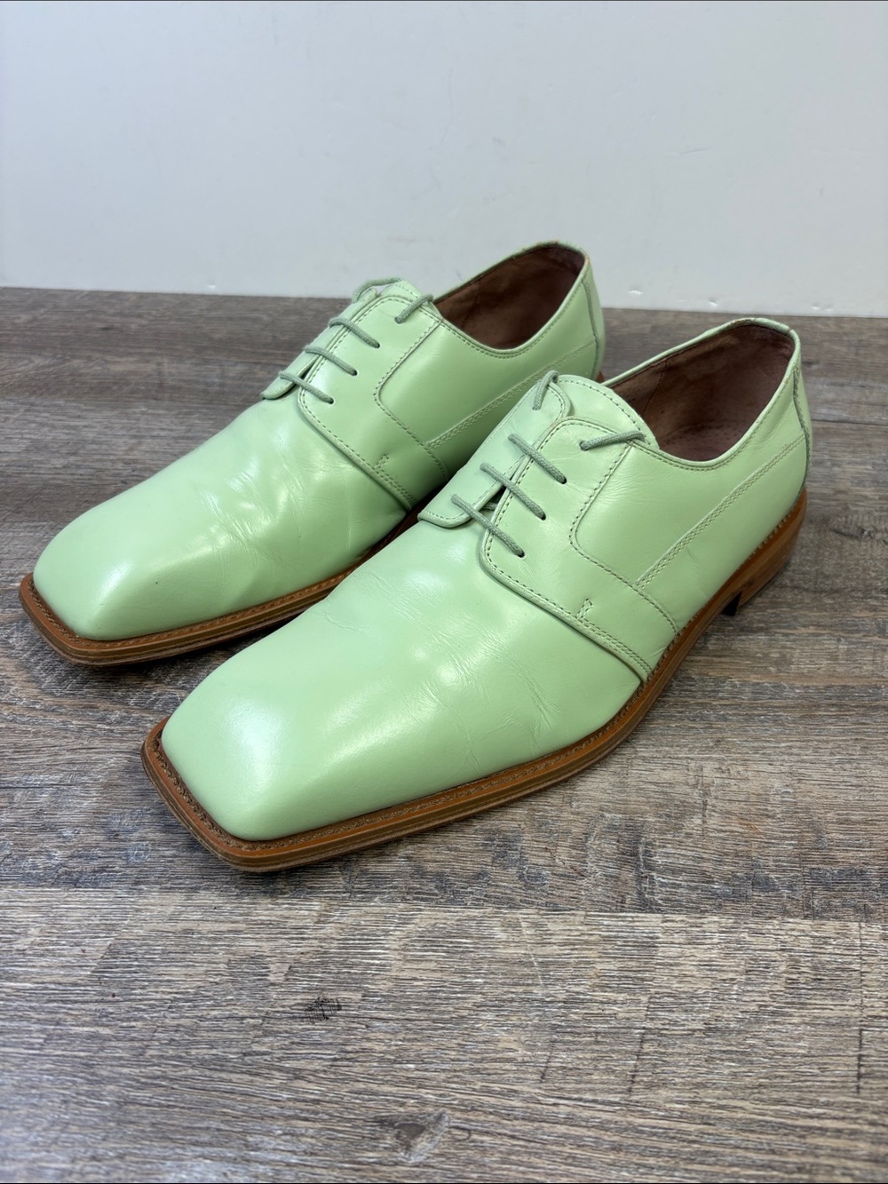 Giorgio Brutini Private Collection Mint Green Leather Square Toe Derby 10.5M